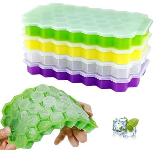 Hot Honeycomb Shape Ice 37-Slot Tray Mold Storage Silicone Container with Lid