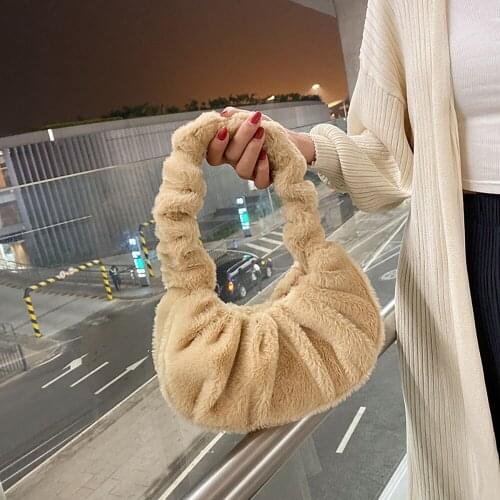 ABQP Winter Velvet Baguette Bag For Women Warm Fabric Small Mini Women Handbag Pure Color Shopping Travel Female Shoulder Bag