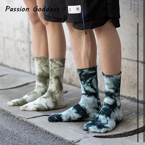 Harajuku Street Tie-dye Socks Men Korean Style Joggers Skate Cotton Socks Tie Dye Printed Couple Socks Cool Hip Hop Free Ship