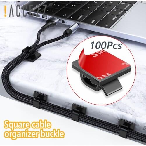 !ACCEZZ 100pcs Cable Organizer Clips Desktop Management Clips Self-adhesive Wire Cord Winder For Headphone Keyboard Cable Holder