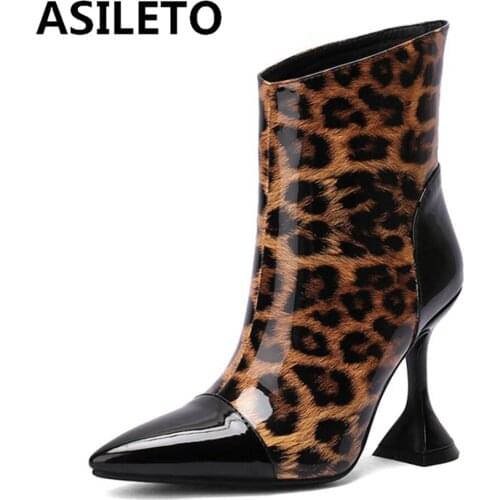 10cm Thin Heels Ankle Boots Patent Leather Women Sexy Lady Pointed Toe Shoes 2021 New Autumn Apricot Red Zip Patchwork S2355