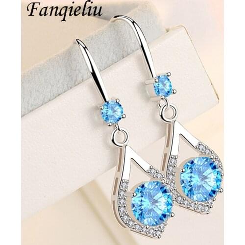 Fanqieliu High Quality Real 925 Sterling Silver Blue Crystal Dangle Jewelry Heart Drop Earrings For Women FQL21117