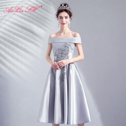 AXJFU grey beading flower Evening dress, new spring summer, Korean version toast girl grey princess lace evening dress 9196