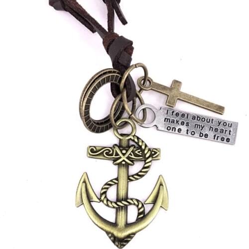 Cute jewelry statement necklaces pendants leather rope collares mujer choker colar Alloy Anchor pendant necklace gargantilha