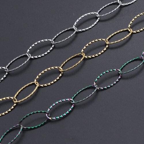 1 Meter 10x20mm Stainless Steel Soldered Handmade Oval Textured Circle Chains Wholesale