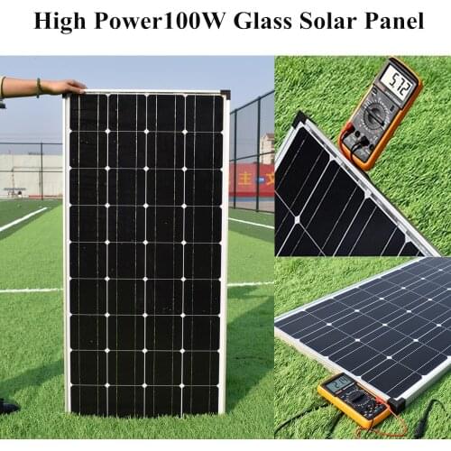 100W 200W Glass Solar Panel Complete Kit 18V Tempered Glass 36PCS Solar Cell 125mm*125mm 12V 24V battery Charge 25 year Warranty