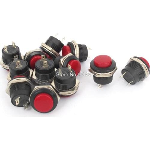 AC250V 3A/AC125V 6A SPST 16mm Black Red Momentary Push Button Horn Switch 12pcs
