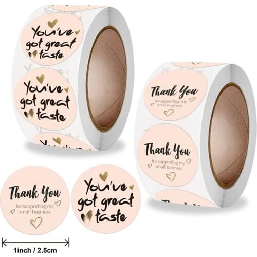 500Pcs/roll With Heart "You've Got Great Taste" Stickers Seal labels Round Thank You Sticker Party Gift Packaging Envelope Decor