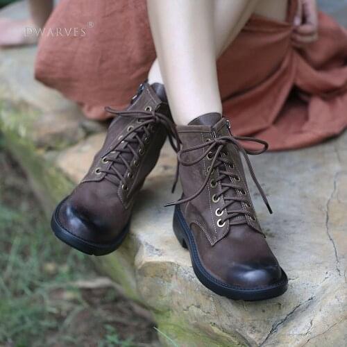 Handmade Genuine Leather Martin Boots Lace-Up Combat Boots Retro Chunky Ankle Boots 2020 Winter Boots