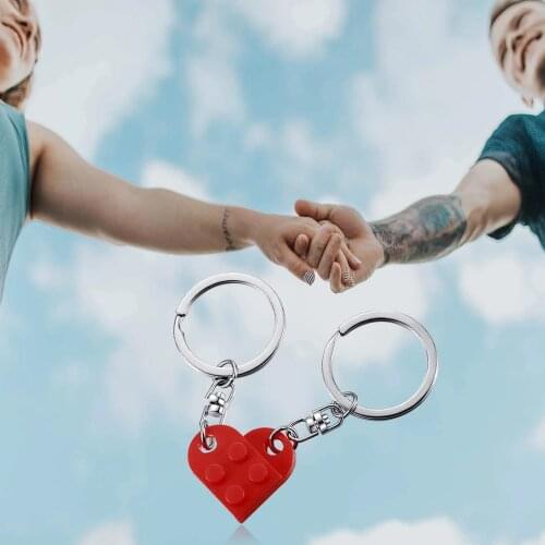 Brick Block Keychain for Couples Friendship - 2pcs Matching Heart Keyring Set for Girlfriend Couples Valentines Day BFF