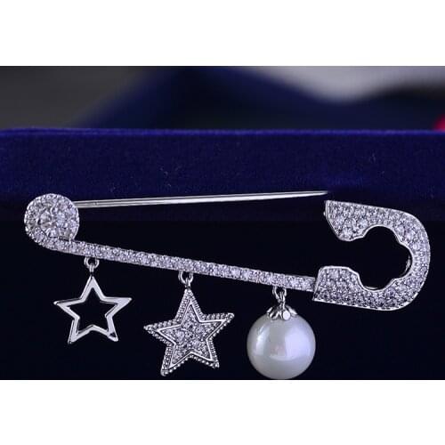 Clothing Decor Pins Star and Round ball Brooch Pin Zircon Brooches for Womens Party Gift Brooches for Women Copper Brooch Metal