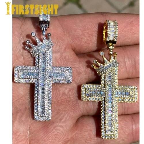 Gold Silver CZ Crown Cross Pendant Necklace For Women Hip Hop Party Jewelry Iced Out Bling Cubic Zirconia Cross Charm Choker