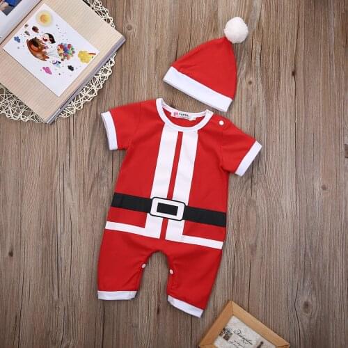 Citgeett Newborn Baby Girls Boy Short Sleeve Romper Jumpsuit Christmas Santa Costume Outfits Xmas Red Summer Set ZX
