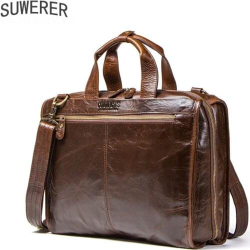 New Genuine Leather Bag Real Cowhide leather business briefcase mens shoulder messenger bag casual computer bag Tote Bag