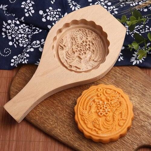 Wood Material Baking Moon Cakes Moulds Pastries Steamed Buns Printing Noodles Fruits Mooncakes Wooden Cutters Flat Molds