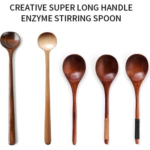 Long Handle Wooden Spoons Korean Style Natural Wood Round Spoons For Soup Cooking Mixing Stirring Kitchen Wood Soup Spoons^1