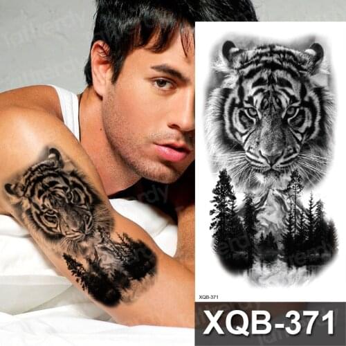 Sexy tattoo sticker tiger king forest tatoo lion animals water transfer tattoo black arm sleeve leg tattoo body art for men boy