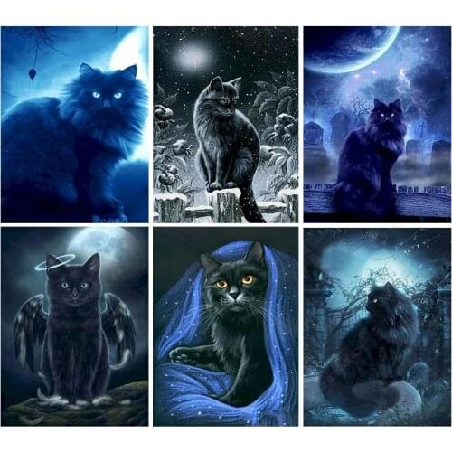 GATYZTORY 60x75cm Frame Black Cat DIY Painting By Numbers Acrylic Animal Hand Painted Oil Paint By Numbers For Home Decor Art