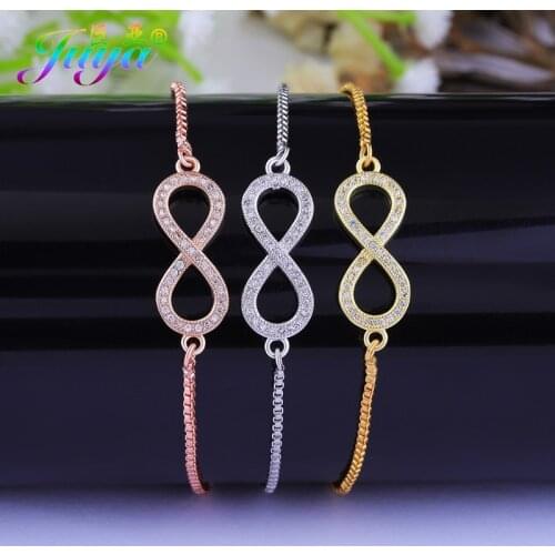 Juya Handmade Fashion Jewelry Supplies Gold//Rose Gold Adjustable Slider Chain Infinity Charm Bracelets For Women Men Gift