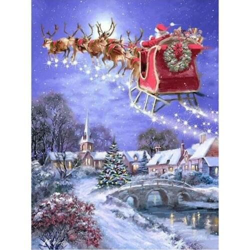 Winter Embroidery Mosaic Craft Deer Carriage Diamond Painting Kits Crystal Picture Wall Paper Rhinestone Drawing Christmas Gift
