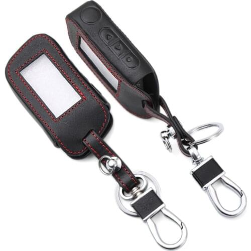 Leather Key Case For StarLine A39 A96 A93 A36 A63 2-Way Car Alarm System LCD Black Leather Remote Control Keychain Cover