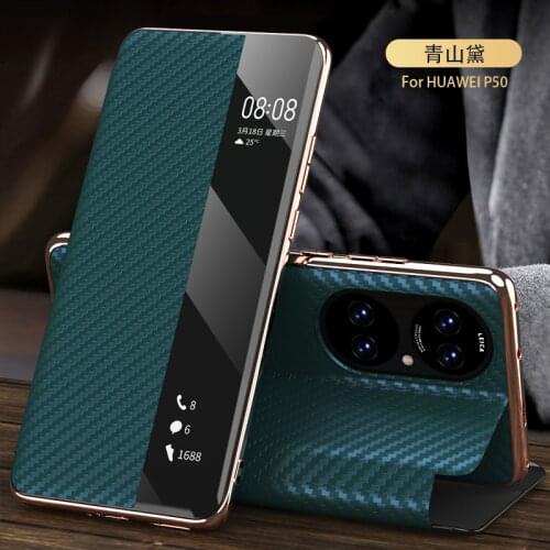 Leather Flip Phone Cover For Huawei P50 Pro Business Case For Huawei P50 Pro View Window Smart Bag