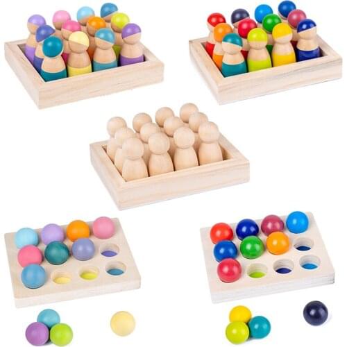 Colors Of New Large Blend Rainbow Building Blocks Match Toys 12 Color Arched Wooden dolls Of Montessori Kids Toy Gifts