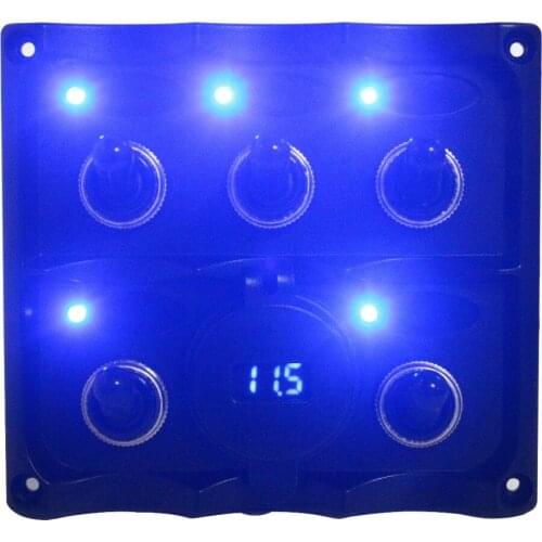 Truck RV Boat Bus 12V 24V 5 Gang Toggle Rocker Switch Panel + USB & Digital Battery Voltmeter Volt Gauge Meter 2 IN 1 Sockets