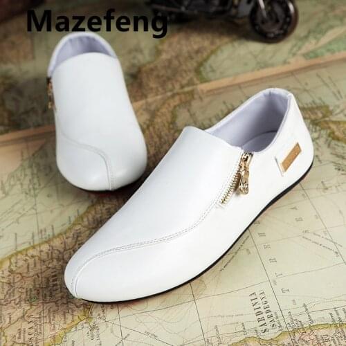 Mazefeng Leather Men Casual Shoes Luxury Brand 2021 Mens Loafers Moccasins Breathable Zipper Black Driving Shoes Plus Size 39-46