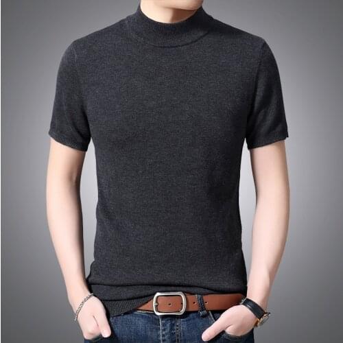 Mens Wool Shirt Short Sleeve Sweater High Quality Sexy Male Slim Shirt Knit Wool Shirts