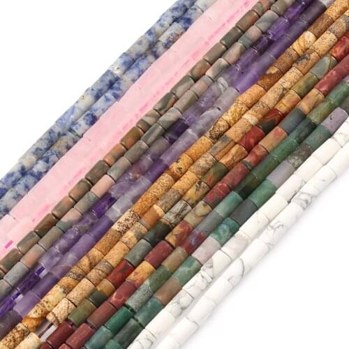 Natural Matte Stones Howlite Crystal Jaspers Agates Tube Column Loose Beads for Jewelry Making DIY Bracelets Accessories 15