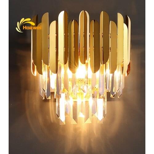 Nordic Copper Crystal LED Wall Lamp for Bedroom Bedside Wall Sconce Light Fixture Living Room Hotel Decoration Aisle Wall Lights