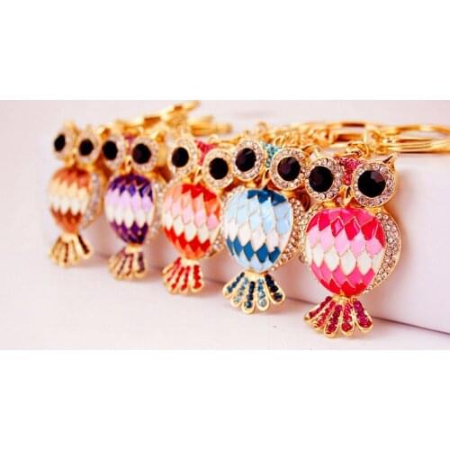 New Rhinestone Owl Creative Jewelry Pendant Key Ring Rhinestone Women Handbag Car Keychain Best Gift For Friend