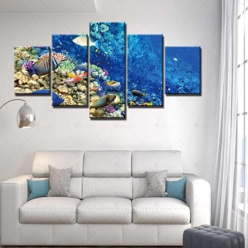 Prints Framed Poster Wall Art Modular Animal Canvas Fish Pictures Modern Coral Painting Home 5 Set Background Living Room Decor