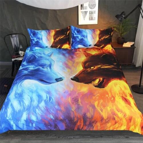 Two wolves looking towards printed bed Sheet Duver Quilt Cover Pillowcase Soft and Comfortable King Queen Full Twin