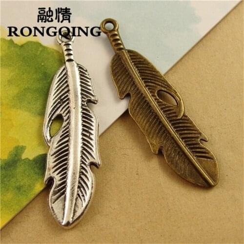 RONGQING 40pcs/lot 13*49MM leaf alloy Charms handmade Craft pendant making fit DIY for bracelet necklace