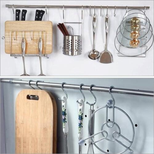 S-Hooks Hanging 304 Stainless Steel Multifunctional Sundries Storage Hanger Rail Utensil Garage Clothes Rack Steel Metal Tool