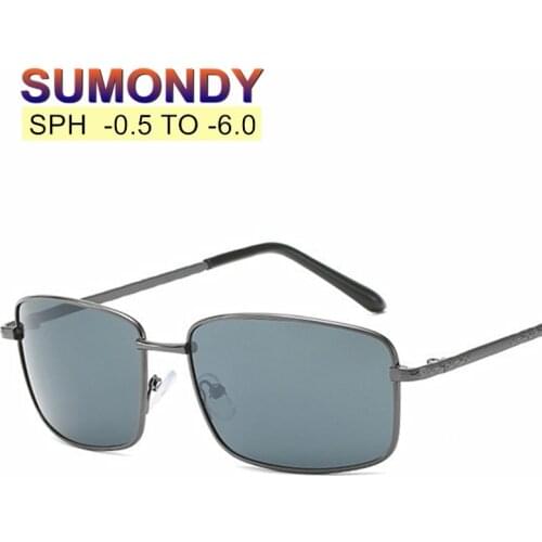 SUMONDY SPH -0.5 to -6.0 Prescription Myopia Sunglasses Men Women Alloy Frame Grey Lenses Pilot Finished Glasses For Myopia UF46
