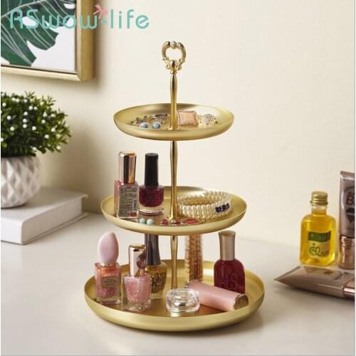 Creative Gold Storage Trays Desktop Cosmetics Jewelry Metal Tray Food Snack Service Tray For Home Kitchen Storage Supplies