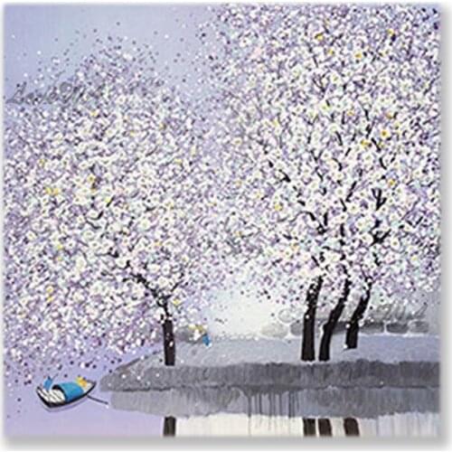 Spring Outdoor Landscape Palette Knife Heavily Textured Flowers Trees Oil Painting No Frame Canvas Wall Decorative Item Art