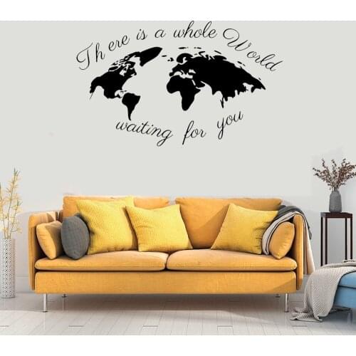 World Map Wall Sticker There is a whole world wating for u Wall Decal Home Decor For Living Room Vinyl DW11397