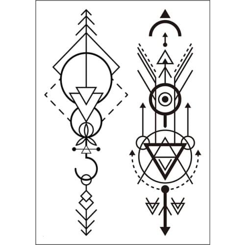 Temporary Tattoo Sticker Symbol Totem Arrow Triangle Sun Geometric Pattern Waterproof Fake Body Art Tatoo for Kids Man Woman