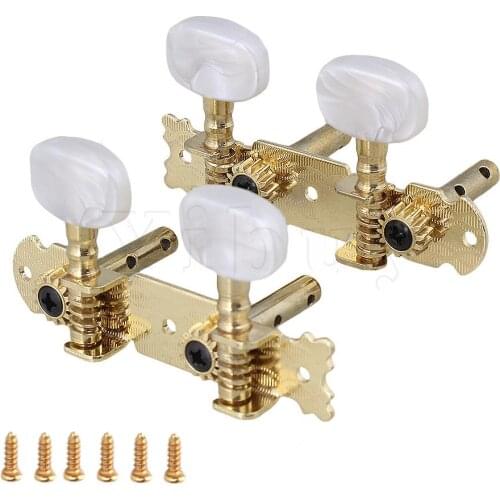 Yibuy Golden 2R2L Open Gear Machine Heads for Slotted Ukulele Banjo Engraved Design