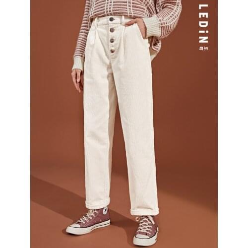 Female autumn and winter new loose straight white casual pants harem pants high waist trousers