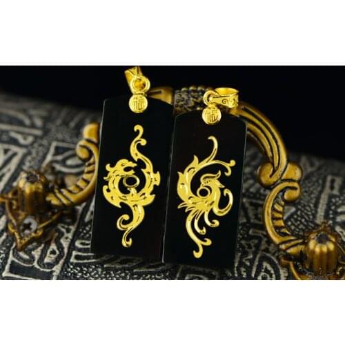 Gold jade and jade pendants jade dragon and phoenix pendantH17