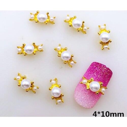 10pcs New Nail Art Deco DIY Metal Nail Accessories Kawaii Ring Style with Pearl 3D Nail Styling tool Supplies