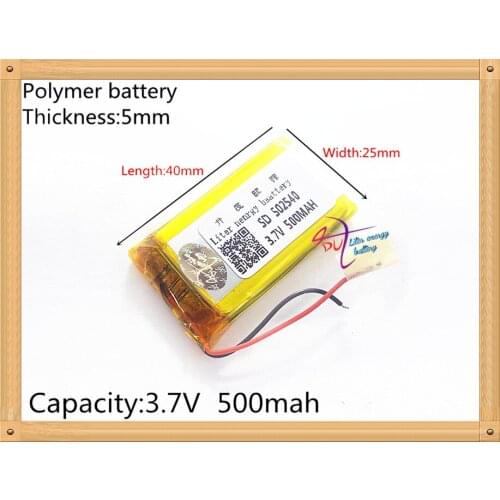 3.7V 500mAh 502540 Lithium Polymer LiPo Rechargeable Battery ion cells For Mp3 Mp4 Mp5 DIY PAD DVD E-book bluetooth headset