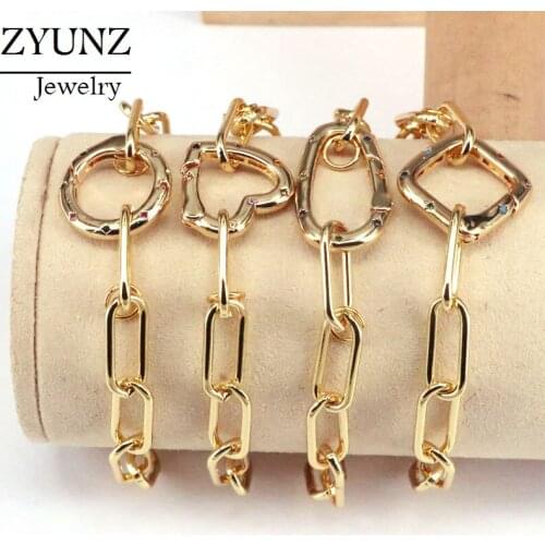 5PCS, Micro Pave CZ Metal Snap Clasp Bracelet Wedding Jewelry Gold Color Open Rolo Chain Bracelet For Women Fashion Jewelry