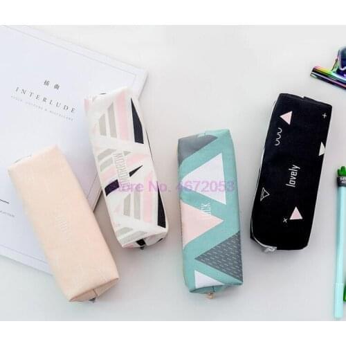 500pcs Sample Canvas pencil case for school Cute Geometric Big capacity pencilcase pen bag box Stationery pouch school supplies