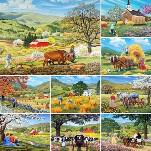 5D DIY Diamond Painting Farm Landscape House Full Drill Mosaic Art Diamond Embroidery Wall Decorations Handmade Gift